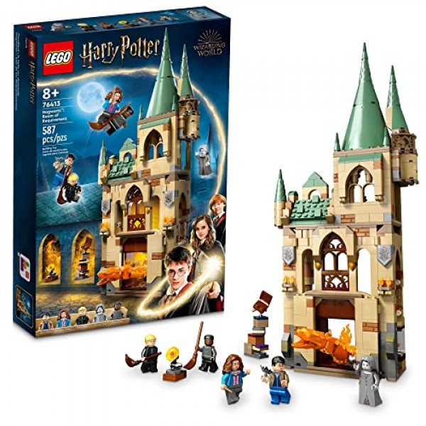 LEGO Harry Potter Hogwarts: Juego de construcción de la Sala de los Menesteres 76413 - Incluye minifiguras de Harry, Hermione y Ron, varitas y una serpiente de fuego transformadora, juguete de castillo inspirado en la película Las Reliquias de la Muerte