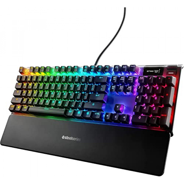 Teclado para juegos retroiluminado SteelSeries Apex Pro RGB con interruptores mecánicos y pantalla inteligente OLED (renovado)