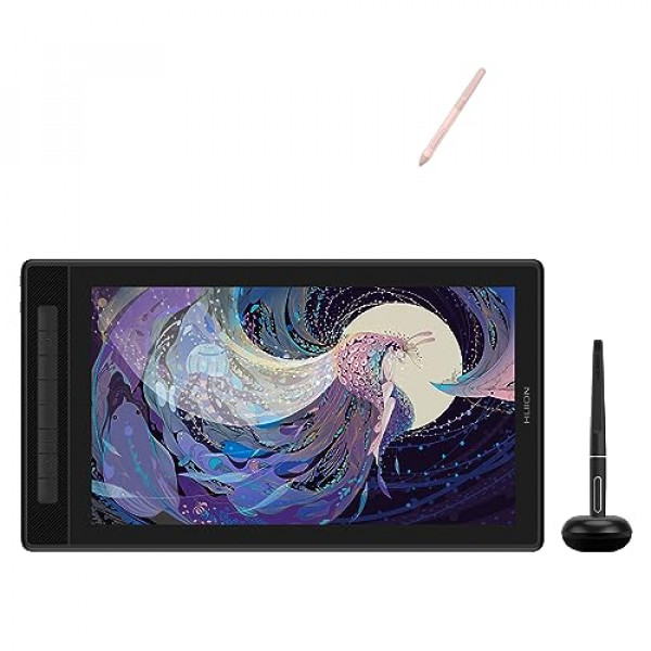 HUION KAMVAS Pro 16 2.5K QHD Tableta de dibujo con pantalla QLED Tableta gráfica completamente laminada con lápiz óptico sin batería HUION 2023 PW110-Rosa