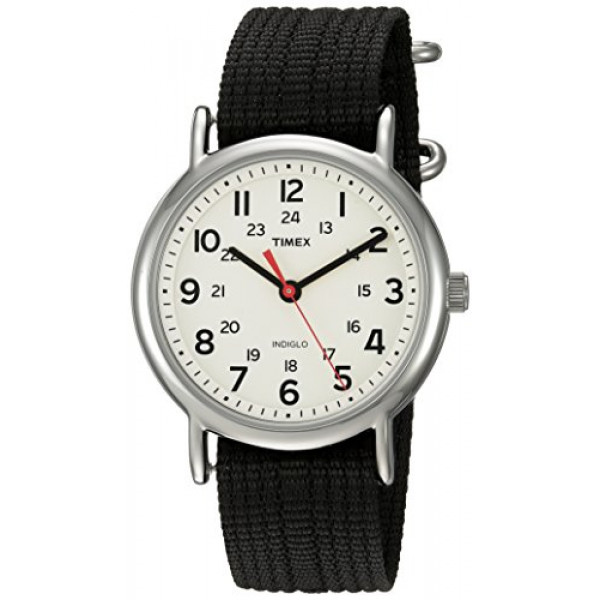 Timex Reloj unisex TWC027600 Weekender de 38 mm con correa de nailon color crema/negro