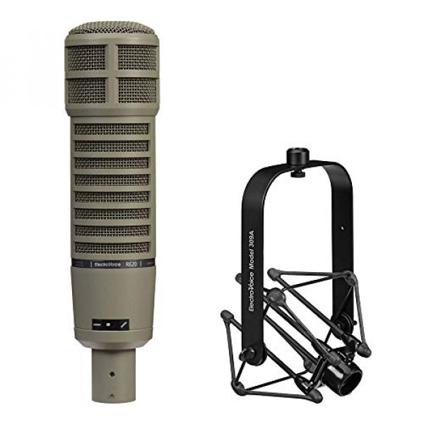 Micrófono anunciador de transmisión Electro-Voice RE20 (Variable-D) con paquete de soporte de choque para micrófono Electro-Voice 309A