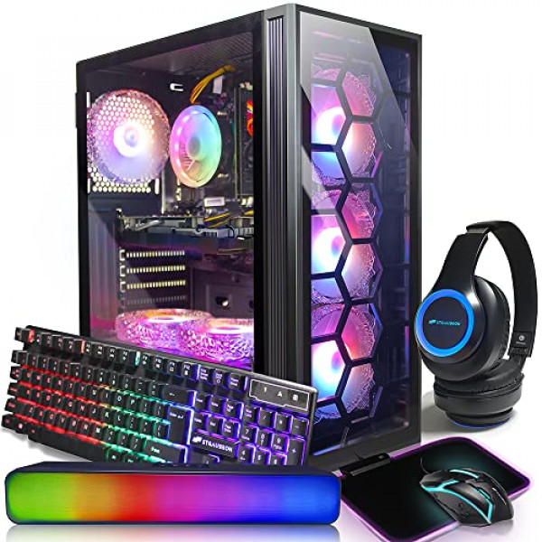 STGAubron PC de escritorio para juegos, Intel Core i7 3.4G hasta 3.9G, GeForce GTX1660Ti 6G GDDR6,32G, 1T SSD, WiFi, BT 5.0, RGB Fanx6, teclado, mouse y alfombrilla de mouse RGB, barra de sonido RGB BT, micrófono para juegos RGB BT, W10H64
