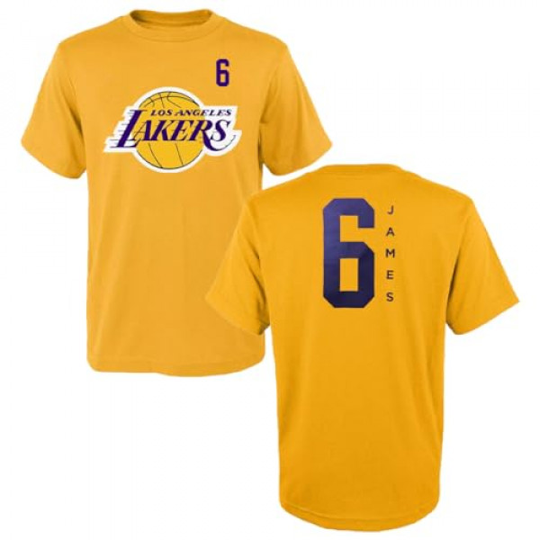 Outerstuff Lebron James Los Angeles Lakers #6 Camiseta para niños talla 4-18 con nombre y número vertical (amarillo, talla XL para niños 14/16)