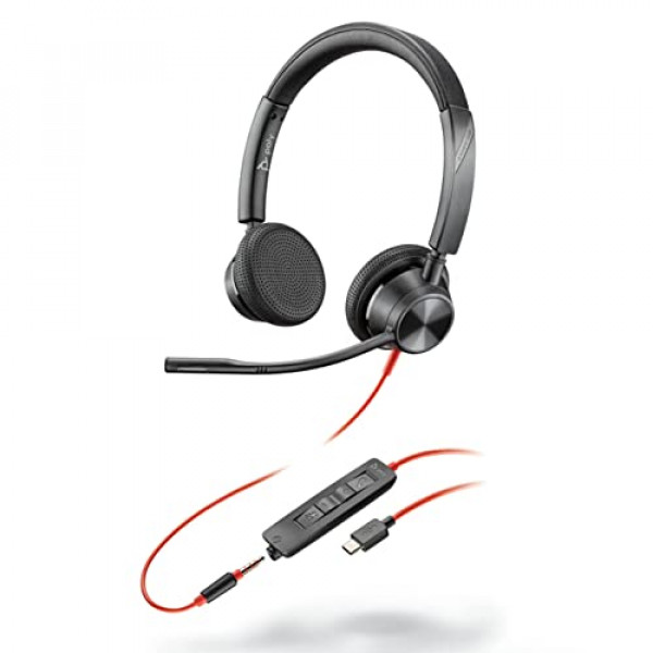 Plantronics - Blackwire 3325 - Auriculares con cable, de doble oreja (estéreo) con micrófono boom - USB-A/3,5 mm para conectar a su PC y/o Mac - Funciona con Teams (certificado), Zoom y más
