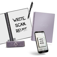 Cuaderno inteligente reutilizable Rocketbook Core | Portátil innovador, ecológico y conectado digitalmente con capacidades para compartir en la nube | Forrado, 6 x 8,8, 36 páginas, lila Lightspeed, con bolígrafo, paño y aplicación incluida