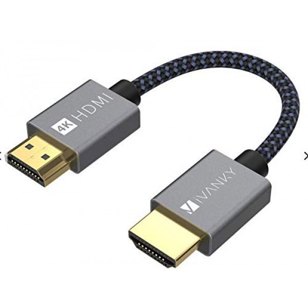 Cable HDMI corto IVANKY 4K de 1 pie, cable HDMI 2.0 de alta velocidad de 18 Gbps, 4K@60Hz HDR, HDCP 2.2/1.4, 3D, 2160P, 1080P, Ethernet - Cable HDMI trenzado 32AWG, compatible con ARC UHD TV, Blu-ray, monitor