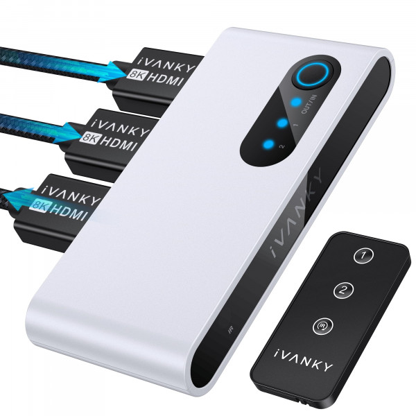 Conmutador HDMI 2.1 8K iVANKY Conmutador HDMI bidireccional 2 en 1 salida con control remoto, 4K@120Hz 8K@60Hz Conmutador HDMI 1 entrada 2 salidas (1 pantalla a la vez) 48Gbps para PS5/PS4, Xbox, Roku, Apple TV, Fire Palo