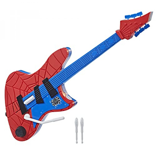 Marvel Spider-Man Across The Spider-Verse Spider-Punk Web Blast Guitarra de juguete con acción de explosión de barra Whammy, juguetes de superhéroes para niños y niñas de 5 años en adelante