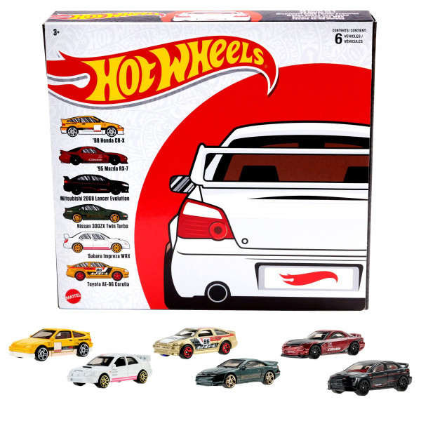 Hot Wheels Multipacks japoneses de 6 autos de juguete, escala 1:64, decoraciones auténticas, piezas fundidas populares, ruedas rodantes, regalo para niños de 3 años en adelante y coleccionistas