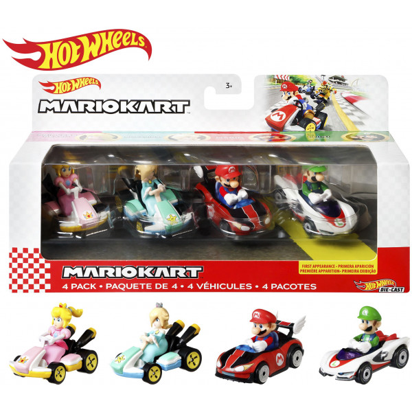 Hot Wheels - Paquete de 4 vehículos Mario Kart - Los estilos pueden variar