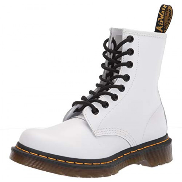 Dr. Martens Botas de moda con encaje para mujer, White Softy T, 10