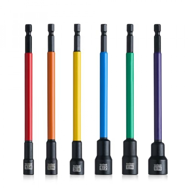 Toolant Juego de puntas de destornillador de tuerca extralargas, juego de destornilladores de tuerca magnéticos SAE de 6 piezas, destornillador de tuerca de 1/4 '' ~ 9/16 '', cambio rápido de 1/4 ''