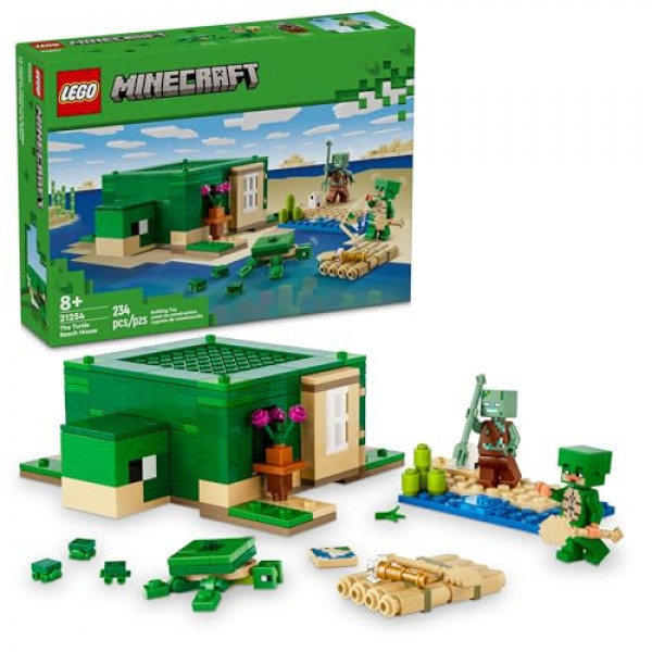 LEGO Minecraft The Turtle Beach House Juguete de Construcción, Set de Construcción de Casa Minecraft con Figuras de Tortugas, Accesorios y Personajes del Juego, Regalo para Jugadores de 8 Años, Niños y Niñas, 21254