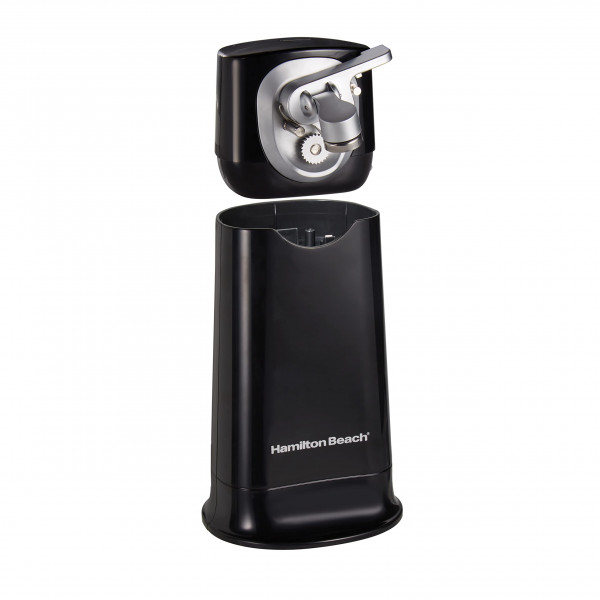 Hamilton Beach Abrelatas automático eléctrico 2 en 1 para cocina con cabezal móvil extraíble manos libres, inalámbrico y recargable, hoja desmontable fácil de limpiar y palanca de corte, negro (76611F)