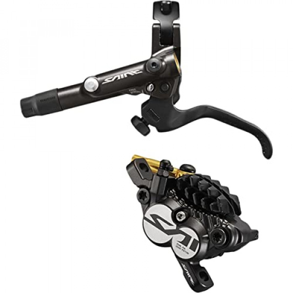 Palanca y freno de disco Shimano Saint BL-M820-B/BR-M820 - Delantero, hidráulico, montaje en poste, pastillas de metal con aletas, negro