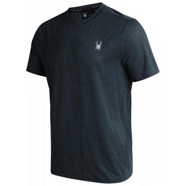 Spyder Camiseta deportiva para hombre – Camiseta deportiva elástica con textura de rendimiento activo – Camiseta transpirable de secado rápido (S-XL), talla mediana, negro jaspeado