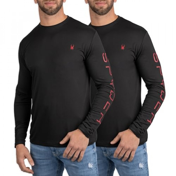 Spyder Camisetas interiores de manga larga con cuello redondo que absorbe la humedad para hombre/Camiseta deportiva de manga larga elástica ultra suave Camisetas deportivas de ajuste seco para correr (negro/negro, mediano)