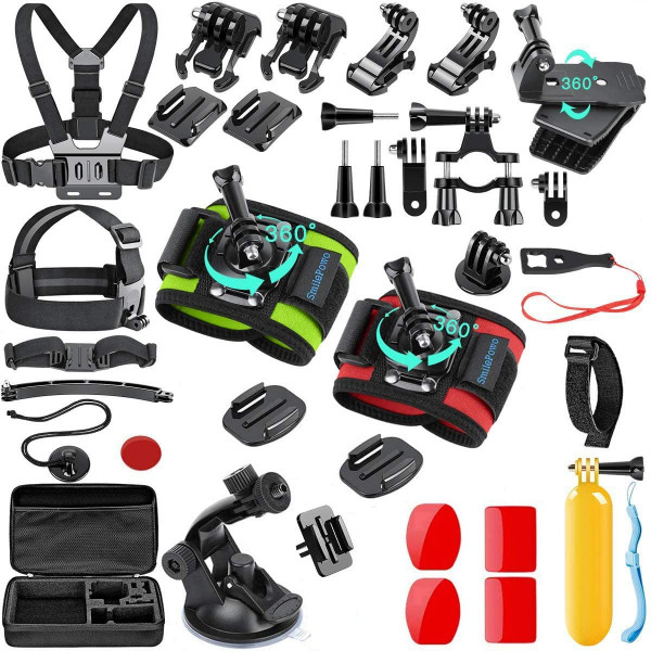 SmilePowo Kit de accesorios para cámara de acción 51 en 1 para GoPro Hero 11 10 9 8 Max 7 6 5 4 3 3+ 2 1 Negro GoPro 2018 Session Fusion Silver White Insta360 DJI AKASO APEMAN YI Campark XIAOMI Cámara de acción