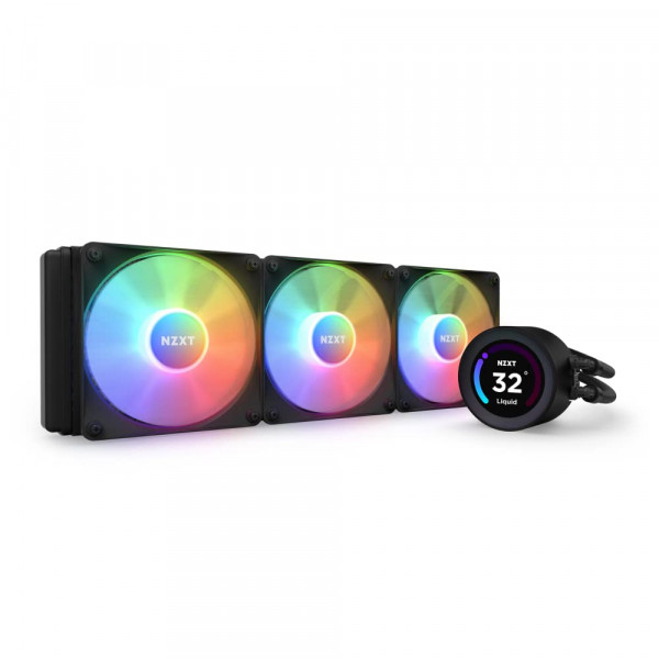 NZXT Kraken Elite RGB 360 - RL-KR36E-B1 - Enfriador líquido para CPU AIO de 360 ​​mm - Pantalla LCD personalizable de 2,36 para GIFS, imágenes y métricas de rendimiento - Bomba de alto rendimiento - 3 ventiladores de núcleo RGB F120 - Negro