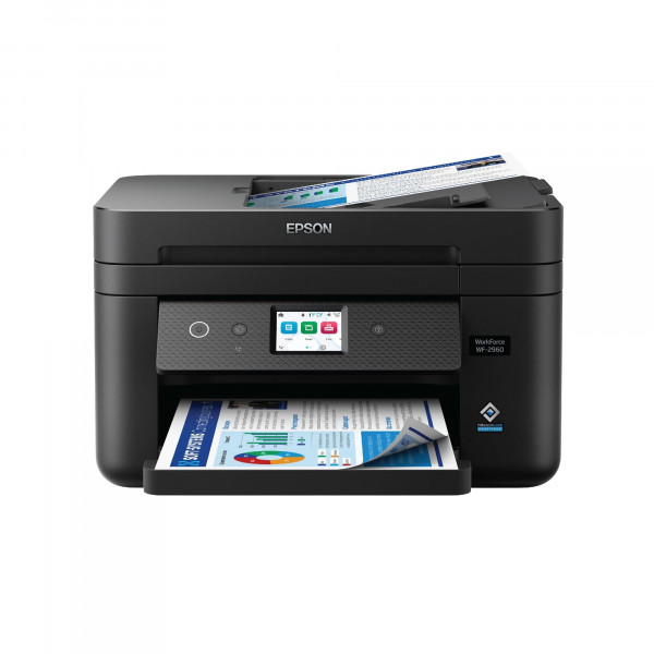 Epson Workforce WF-2960 Impresora inalámbrica todo en uno con escaneo, copia, fax, alimentador automático de documentos, impresión automática a dos caras, pantalla táctil de 2,4, bandeja de papel de 150 hojas y Ethernet, negra