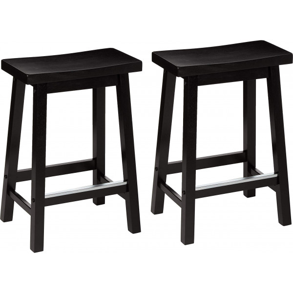Amazon Basics Taburete de cocina con asiento de madera maciza, altura de 24 pulgadas, color negro – Juego de 2