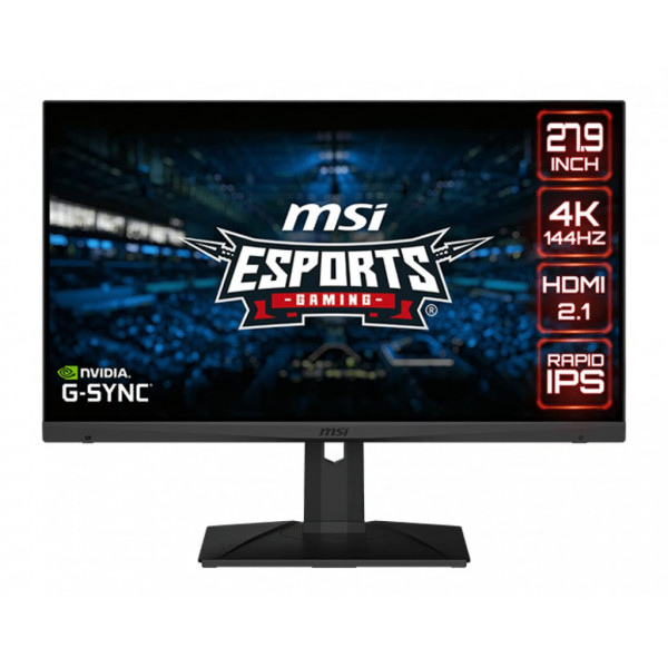 MSI MAG281URF, Monitor Gaming 28, 3840 x 2160 (UHD), Rapid IPS, 1ms, 144Hz, Compatible con G-Sync, HDR 400, HDMI, Displayport, USB Tipo C, Inclinable, Giratorio, Altura Ajustable, Pivotante, Negro