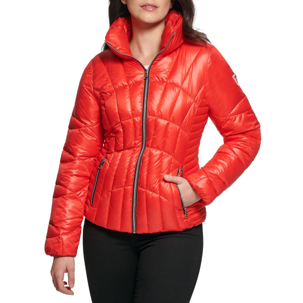 GUESS Otoño, Puffer, Chaquetas Acolchadas para Mujer, HOT Crimson, Mediano