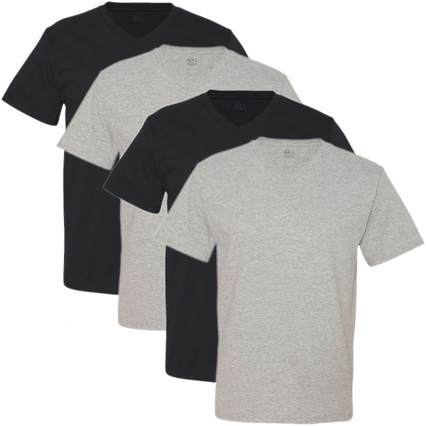 Fruit of the Loom - Camiseta con cuello en V para hombre, tallas extendidas, negro/gris, talla XXXL (paquete de 4)