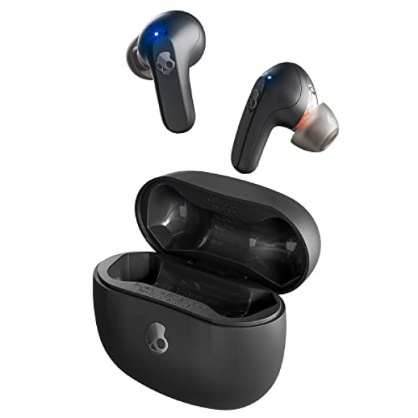 Auriculares intrauditivos inalámbricos Skullcandy Rail, batería de 42 horas, Skull-iQ, habilitado para Alexa, micrófono, funciona con dispositivos iPhone, Android y Bluetooth, color negro