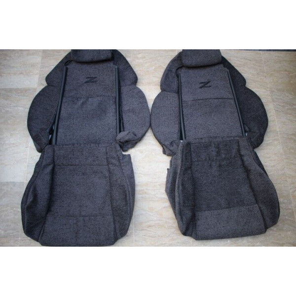 Para Nissan 300ZX Fundas de asiento de tela de tweed gris con logotipo Z negro