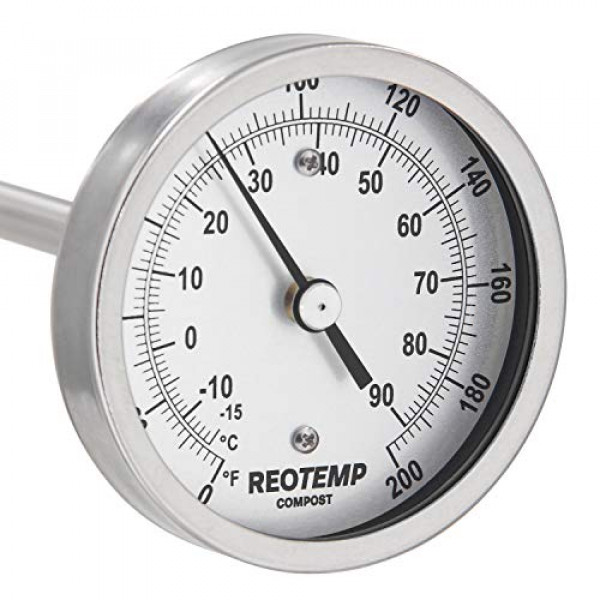 REOTEMP Termómetro de compost resistente - Fahrenheit y Celsius (vástago de 24 pulgadas), fabricado en los EE. UU.