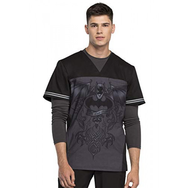 Batman Dark Knight - Camiseta médica con cuello en V para hombre, color negro, grande