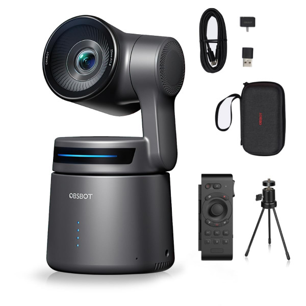 OBSBOT Cámara trasera AIR Cámara web 4K + control remoto inteligente, seguimiento automático de IA, controles remotos y de gestos, soporte NDI, conexión por cable e inalámbrica, transmisión en vivo para iglesias/música en vivo