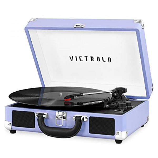 Victrola Vintage Tocadiscos portátil Bluetooth de 3 velocidades con altavoces incorporados | Sonido de audio del tocadiscos mejorado|Lavanda, número de modelo: VSC-550BT-LG, lavanda/plata