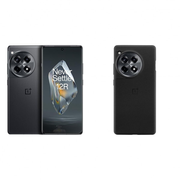 OnePlus 12R, 16GB RAM+256GB, Dual-SIM, Smartphone Android desbloqueado de fábrica en EE. UU., Batería de 5500 mAh, Cámara de 50MP, Carga rápida de 80W, 2024, Gris Hierro y Estuche Protector de Arenisca 12R Negro
