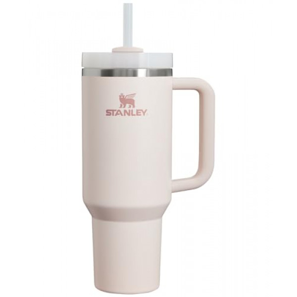 Stanley Quencher H2.0 FlowState Vaso aislado al vacío de acero inoxidable con tapa y pajita para agua, té helado o café, batidos y más, cuarzo rosa 2.0, 40 oz