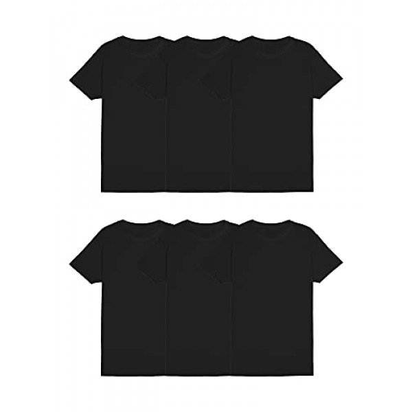 Fruit of the Loom Camiseta Eversoft de algodón Stay Tucked Crew para Hombre, Regular, Paquete de 6, Negro, XL