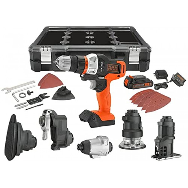 Taladro BLACK+DECKER 20V MAX MATRIX, kit combinado de herramientas eléctricas, juego de 6 herramientas, juego de herramientas inalámbricas (BDCDMT1206KITC)