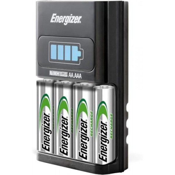 Cargador Energizer AA/AAA de 1 hora con 4 pilas recargables AA NiMH (carga pilas AA o AAA en 1 hora o menos) - El embalaje puede variar