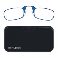 Gafas de lectura ThinOptics unisex para adultos + estuche universal negro para cápsulas | Marcos azules, lectores de fuerza 1,00 Marcos azules/caja negra, 44 mm