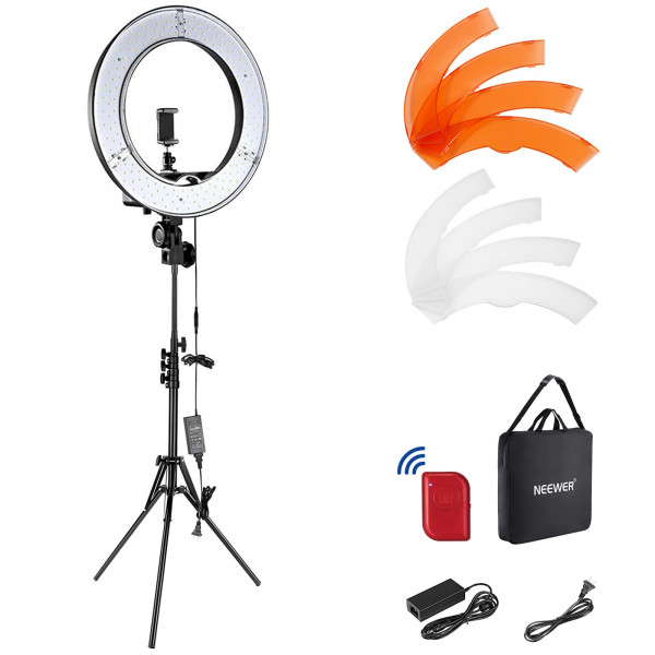 NEEWER Anillo de Luz Kit de 18 Pulgadas: 55W 5600K LED Profesional con Soporte y Soporte para Teléfono, Tubo Suave y Bolsa para Tatuaje Extensión de Pestañas Peluquero Maquillador Estudio Video Fotografía Iluminación, RL-18