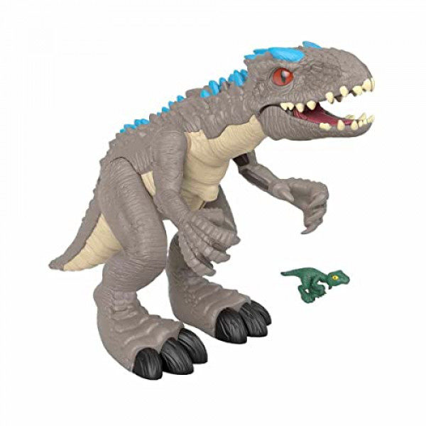Juguete de dinosaurio Indominus Rex de Imaginext Jurassic World con acción de paliza y figura de raptor para juegos de simulación a partir de 3 años