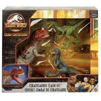 Jurassic World Camp Cretácico Isla Nublar Ceratosaurus Clash Set con Ceratosaurus y 2 Velociraptors