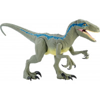 Mattel Jurassic World Super Colossal Velociraptor Figura de acción de dinosaurio azul, juguete de 3.5 pies de largo con función para comer (exclusivo de Amazon)