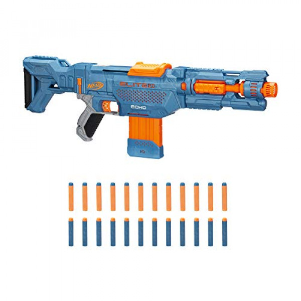 NERF Elite 2.0 Echo CS-10 Blaster - 24 dardos oficiales, clip para 10 dardos, culata extraíble y extensión de cañón, 5 rieles tácticos