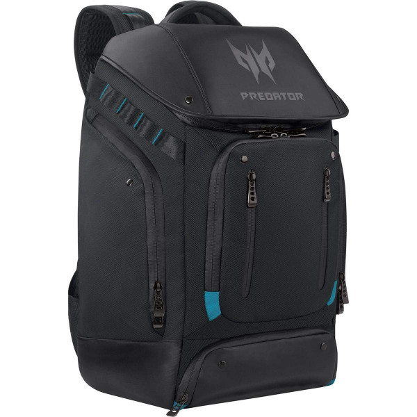 Acer PBG591 Predator Utility Mochila para juegos, resistente al agua y a prueba de desgarros, se adapta y protege una computadora portátil Predator para juegos de hasta 17,3, color negro con detalles en verde azulado