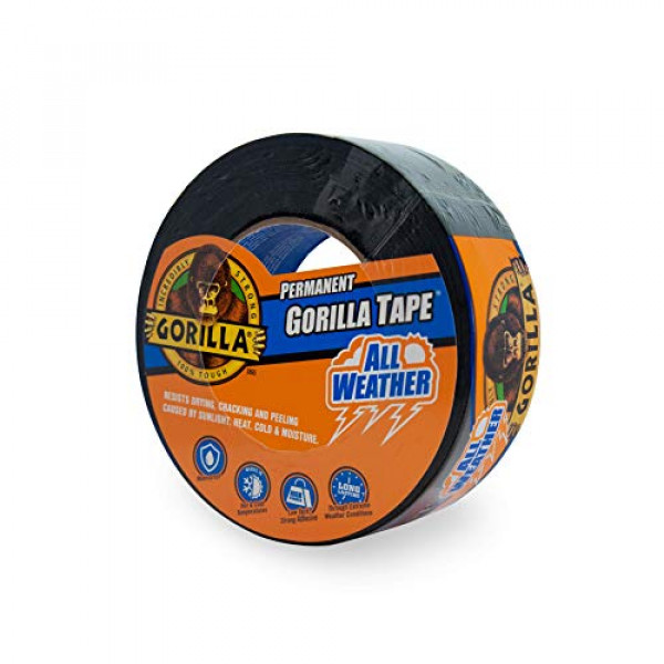 Gorilla Cinta adhesiva impermeable para exteriores para todo tipo de clima, resistente a los rayos UV y a la temperatura, 1.88 x 25 yardas, negro, (paquete de 1)
