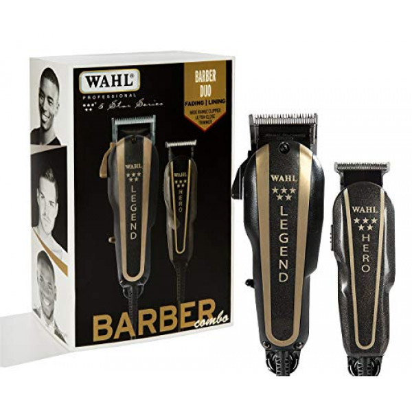 Wahl Professional 5-Star Barber Combo 8180 - Juego de recortadora Legend Clipper y Hero T-Blade para el cuidado de hombres