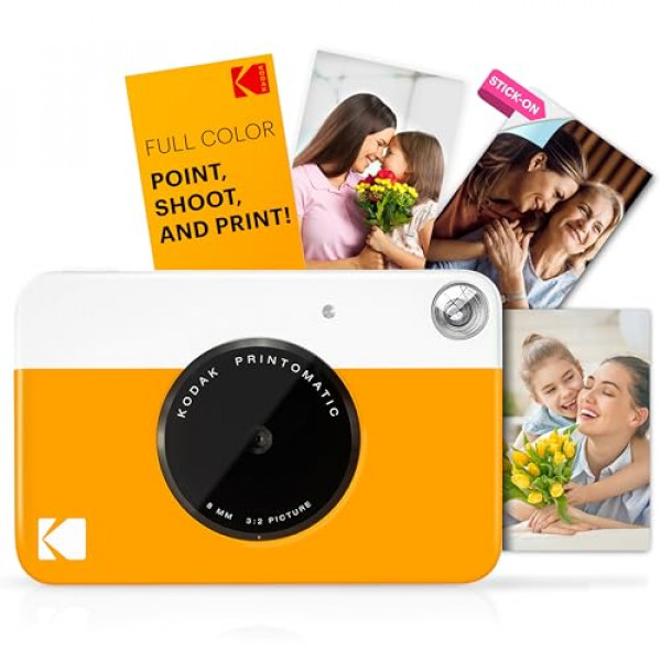 Cámara de impresión instantánea digital KODAK Printomatic - Impresiones a todo color en papel fotográfico adhesivo ZINK de 2x3 (amarillo) Imprima recuerdos al instante