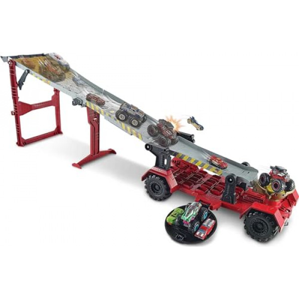 Hot Wheels Monster Trucks Down Hill Race & Go Playset con camión de juguete Bone Shaker a escala 1:64 y coche de juguete a escala 1:64 (exclusivo de Amazon)